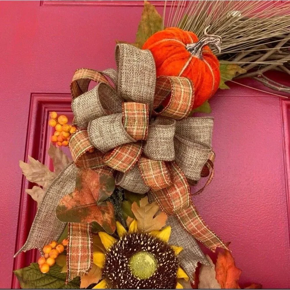 Pumpkin Fall Wreath ~ Autumn ~ Fall Wreath for Front Door ~ Thanksgiving Wreath